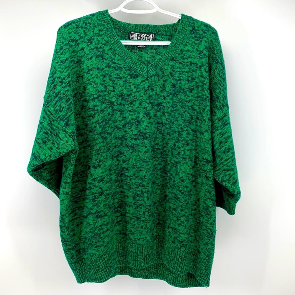Vintage Green marled v-kneck sweater one size XL oversized loose fit holiday